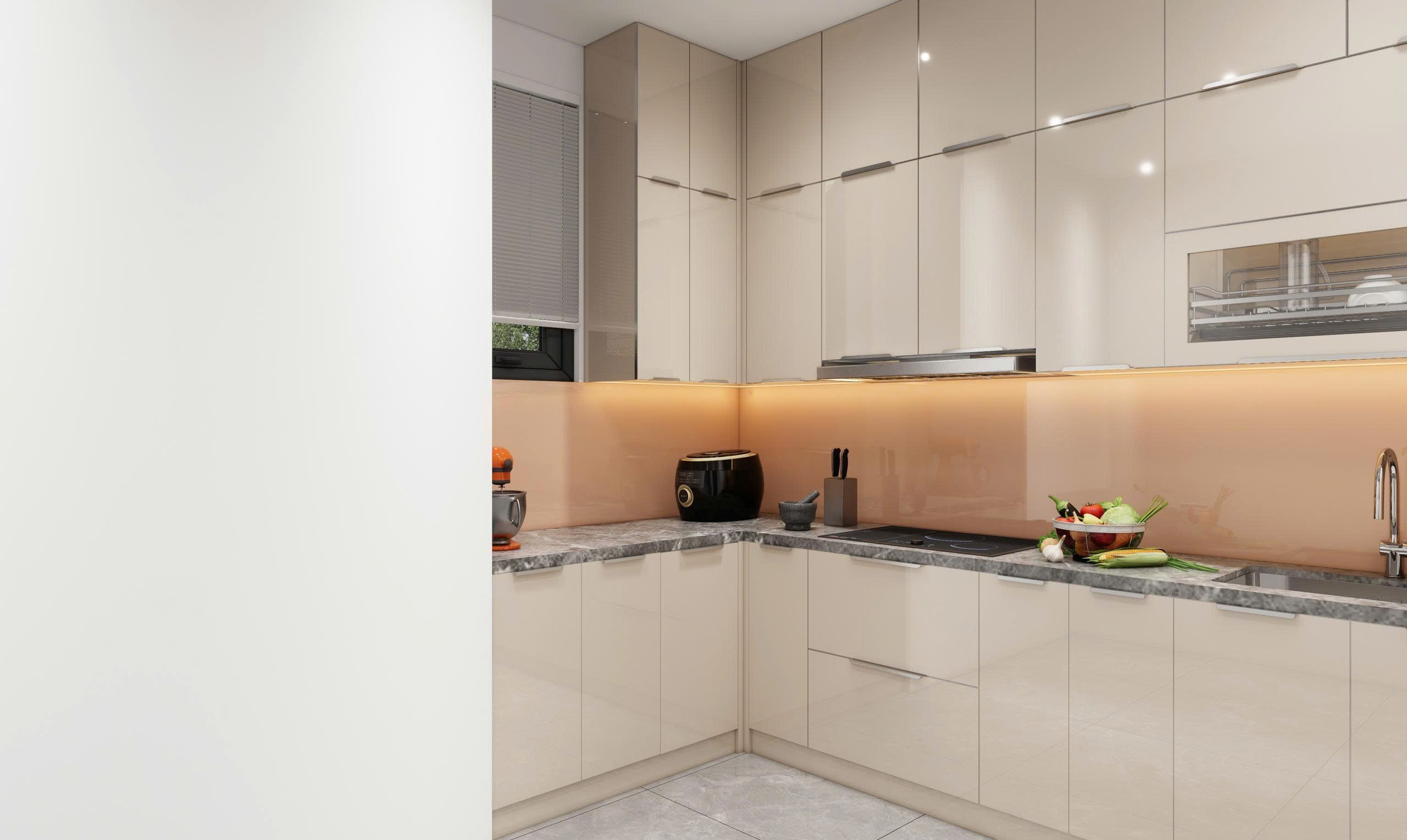 tủ bếp inox cánh kính