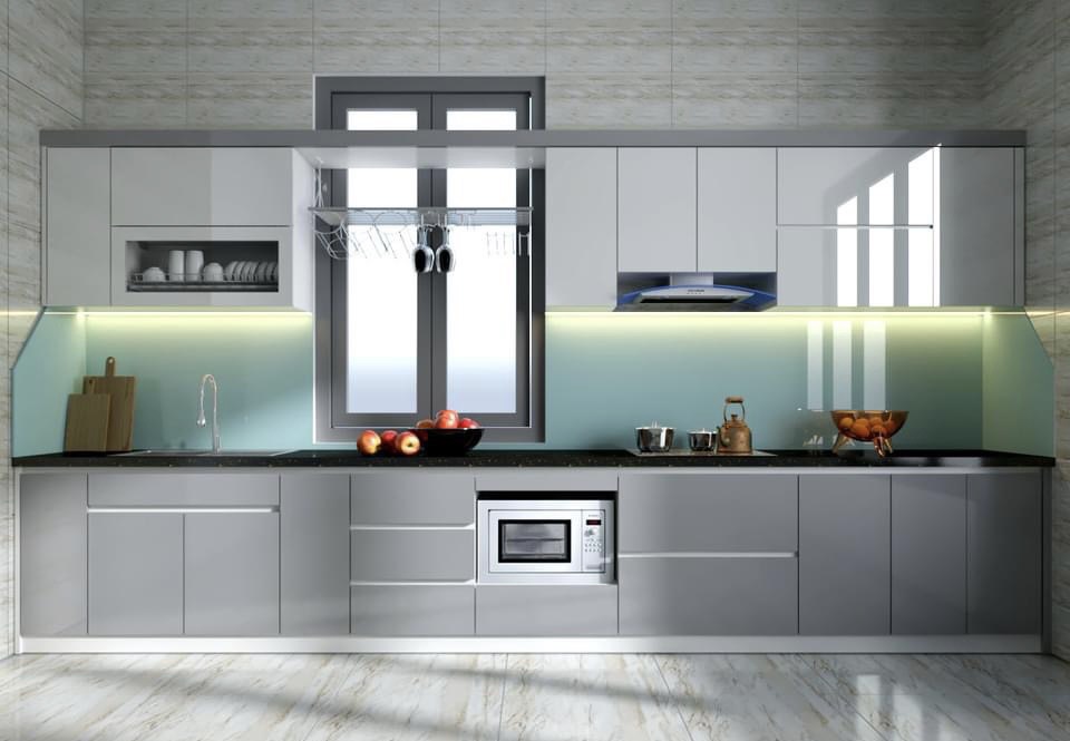 tủ bếp inox cánh kính