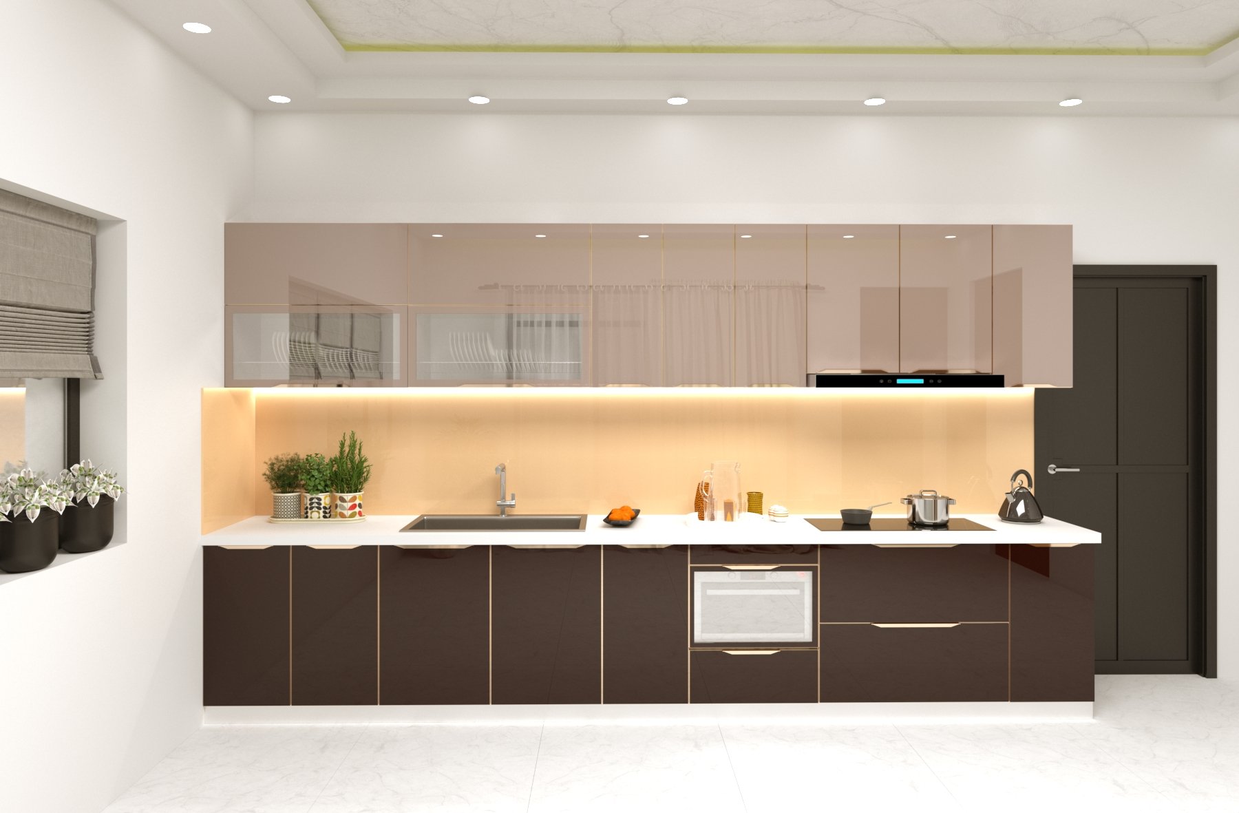 tủ bếp inox cánh kính
