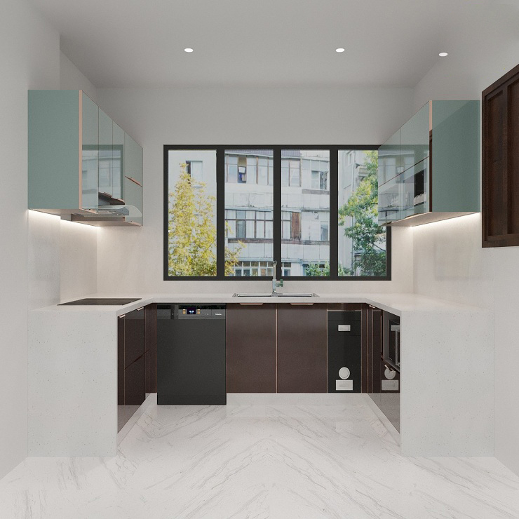 tủ bếp inox cánh kính