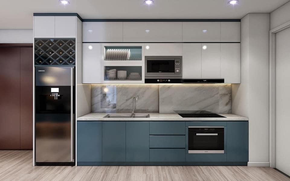 tủ bếp inox cánh kính